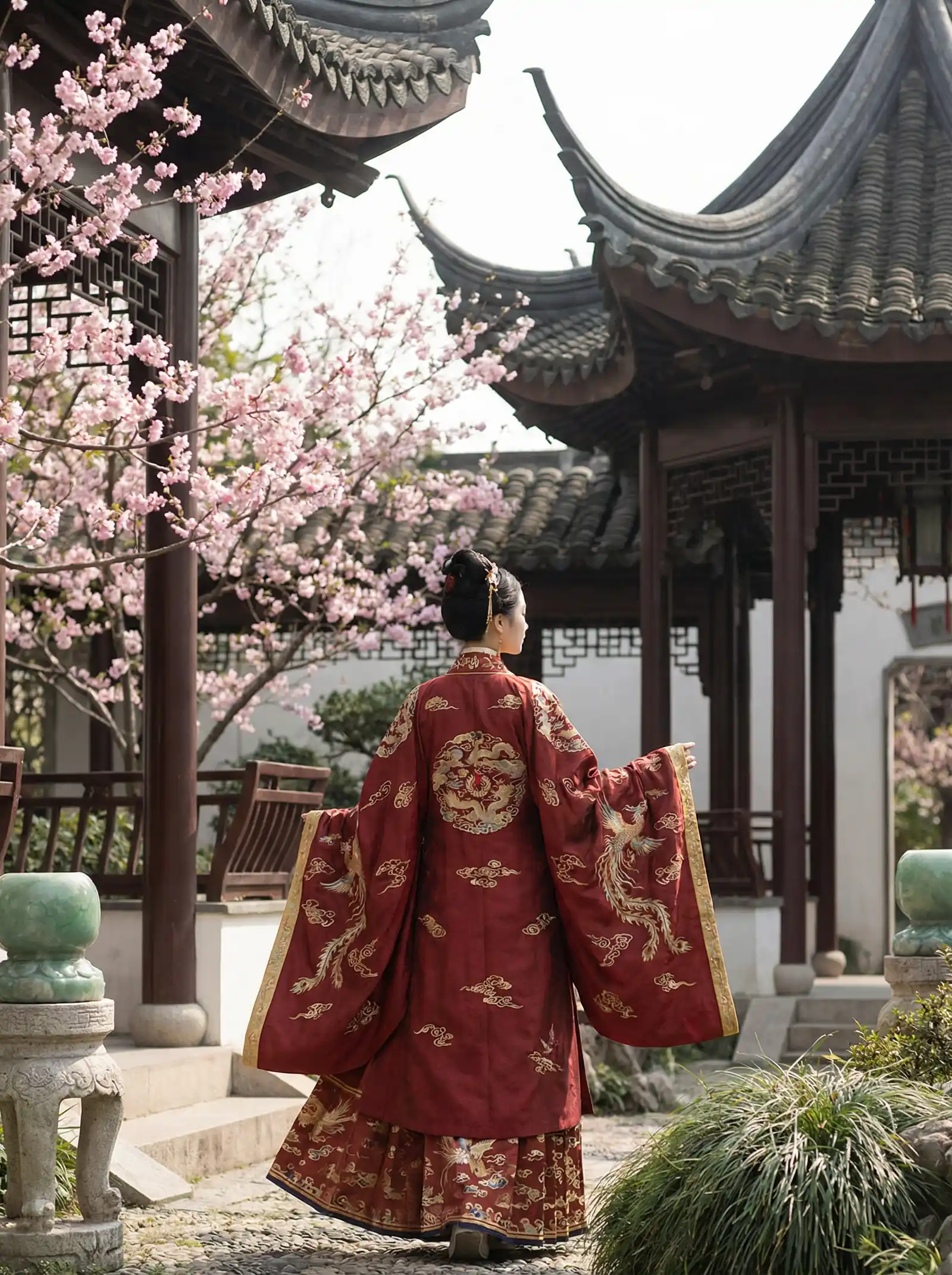 青丝影院免费观看 明制汉服红色凤凰刺绣